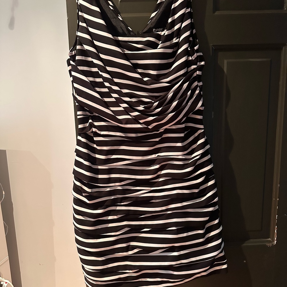 Express Black and White Ruched Sheath Mini Dress